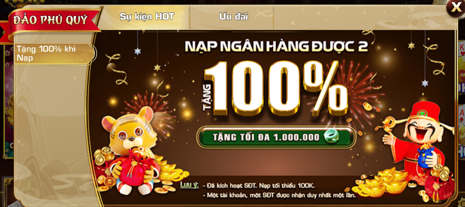 Khuyến mãi 100% lần nạp đầu tiền tại IWIN